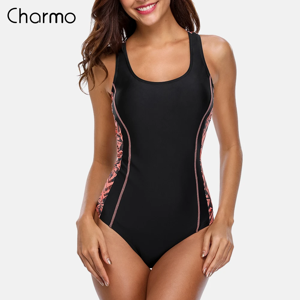 Charmo One Piece kobiety sportowy strój kąpielowy sportowy strój kąpielowy bikini wypełnione Backless Beach Wear kostiumy kąpielowe Monokini solidny