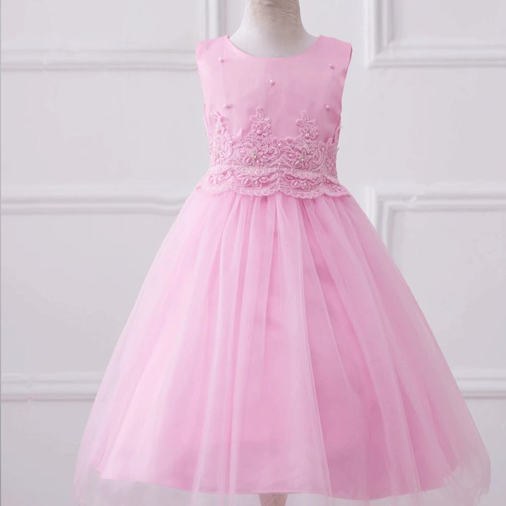 Vestido de princesa infantil feminino, vestido floral de renda com contas para casamento vestido de princesa