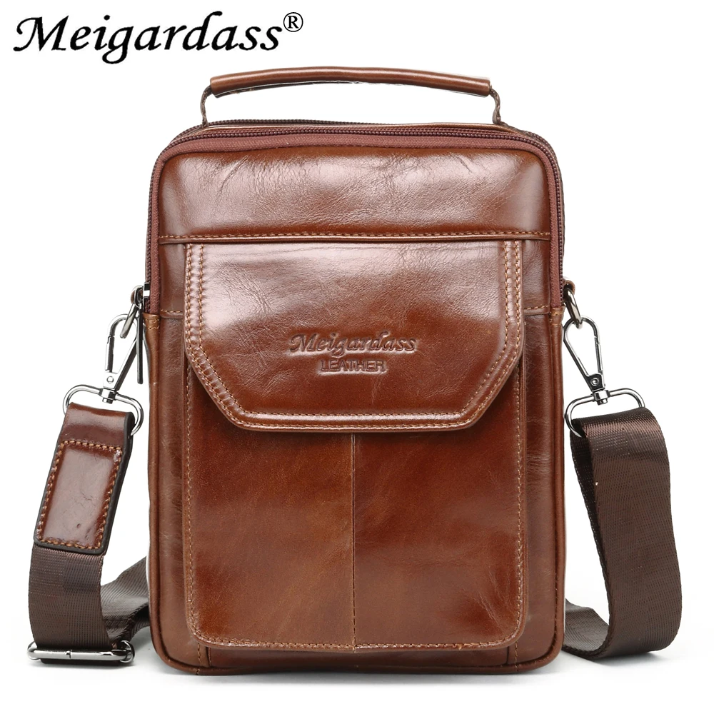 MEIGARDASS Genuine Leather Shoulder Bags for men Messenger Bag iPad Tablet Crossbody Bag Male Business Flap Handbags Travel Bags