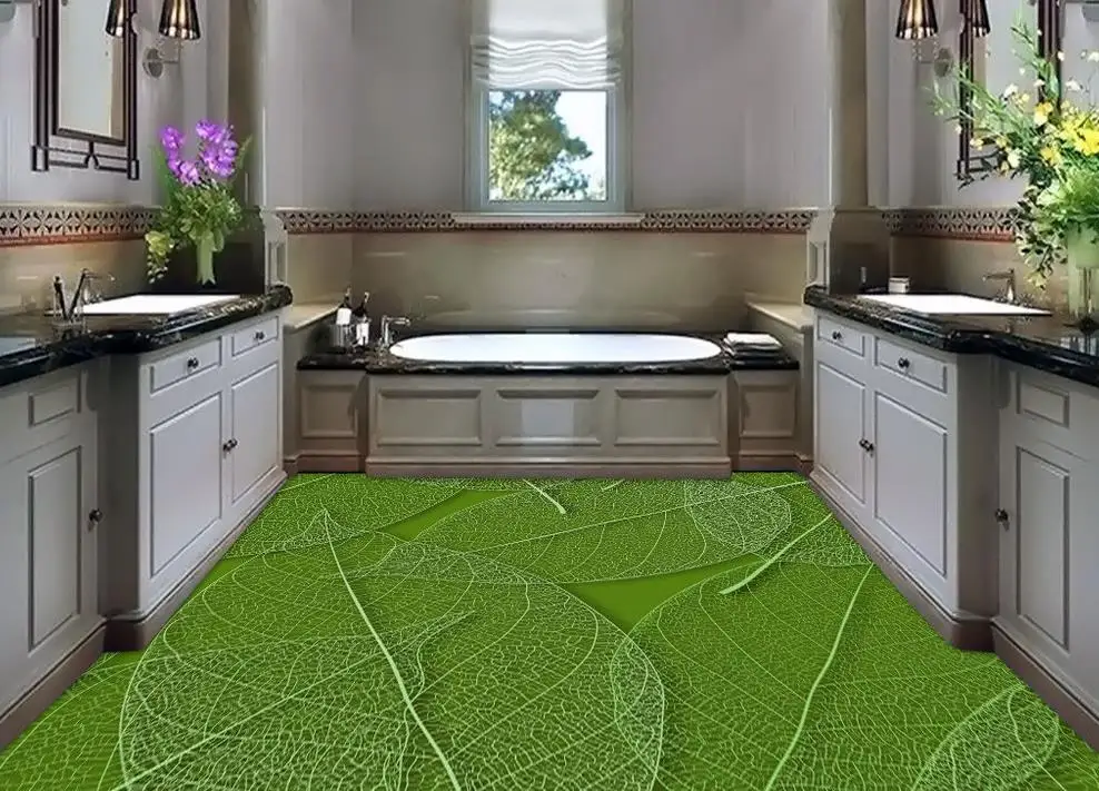 

Transparent leaves fashionable 3D flooring pvc wallpaper 3d bathroom floor wallpaper Home Decoration