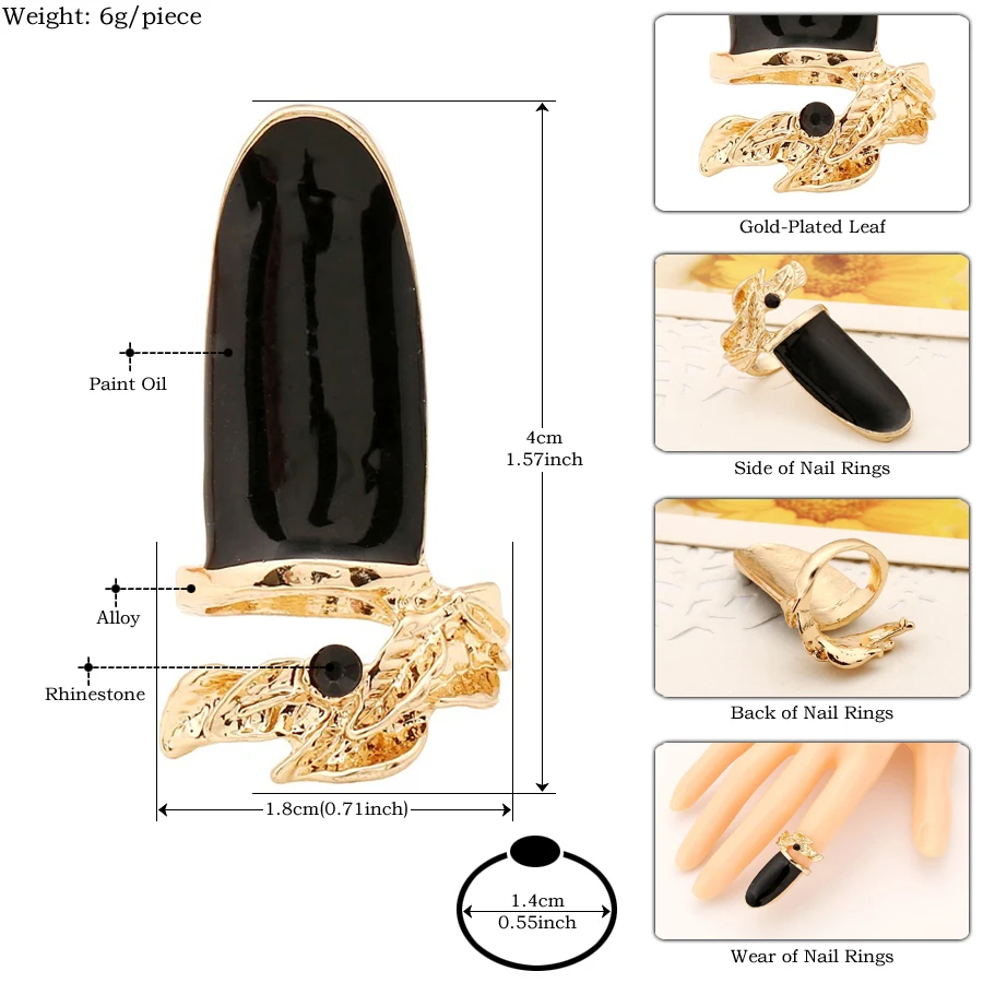 Korean Love Long Rings for Women Accessories Rhinestone Leaf Enamel Red White Black Nail Rings Fashion Cute Girl Friendship Gift