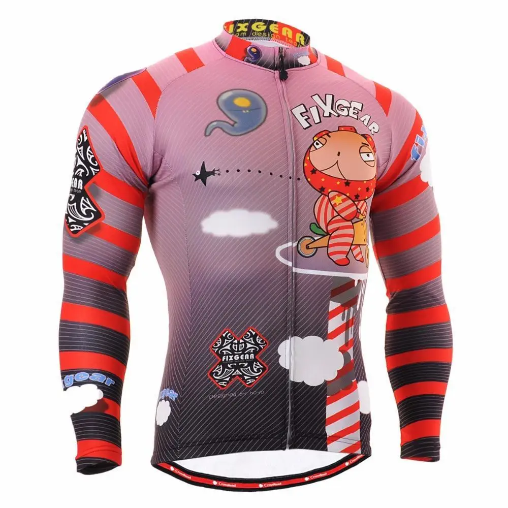 Men`s Long Sleeve Cycling Jersey Cartoon Polyester Graphics Bicycle Gear Quick Dry Comfortable Outdoor MTB Road Bike Clothing