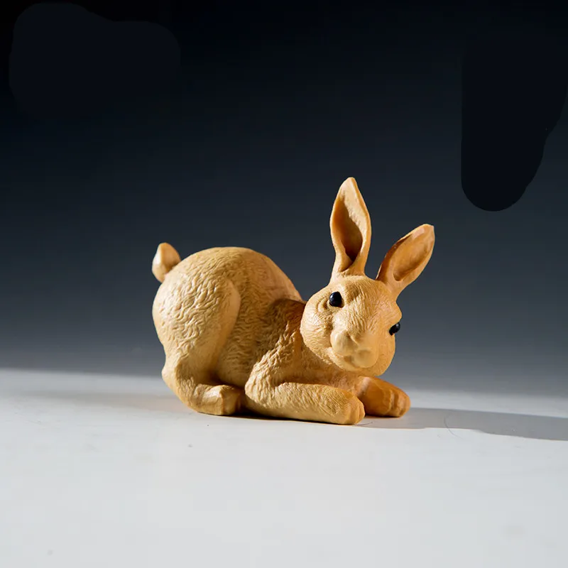 

Lovely Creative Handmade Exquisite Carving Quality Boxwood Pocket Lifelike Rabbit Handle Pieces Decorate Crafts