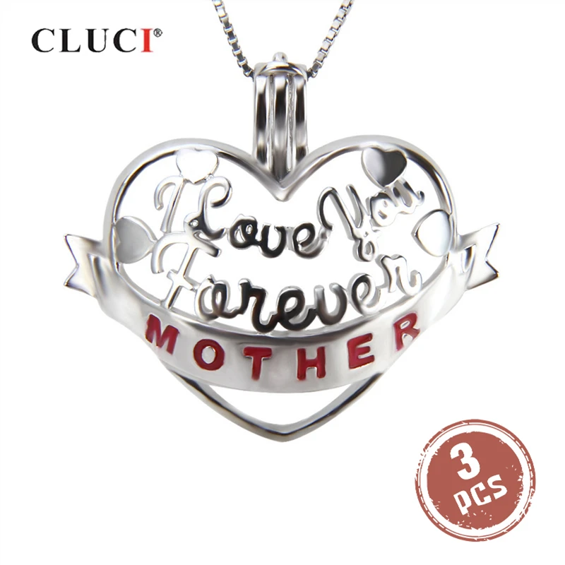 

CLUCI 3pcs Silver 925 Mother's Day Pendant Gift Charms for Necklace Making 925 Sterling Silver Heart Locket Pendant SC217SB