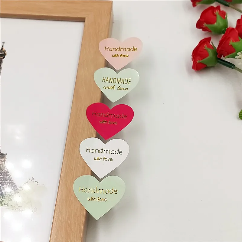 100 Pcs/lot heart Shape Hot stamping Seal  Lable handmade Gift Decor Stickers Bakery Cookie Packaging Bag Paper Seal Label