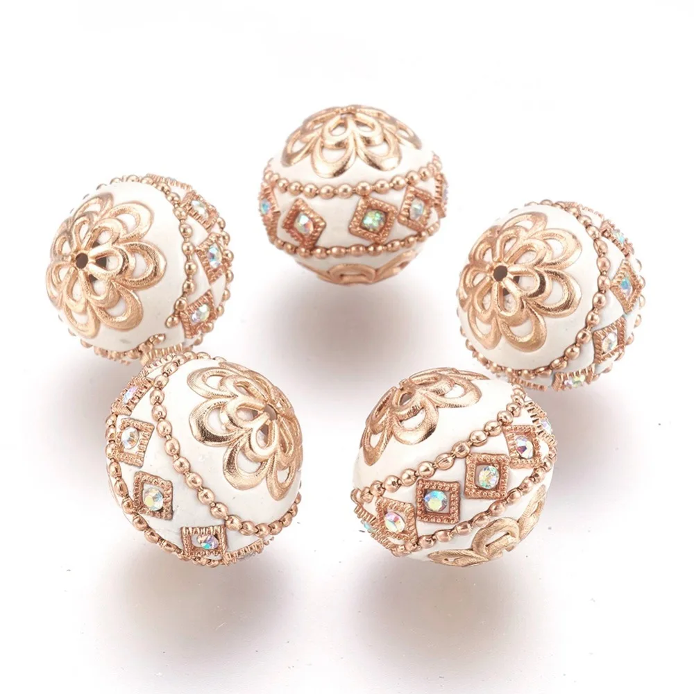 5pcs 20mm Handmade Indonesia Beads with Metal Findings Round Antique DIY Jewelry Making Necklace Bracelets Supplies