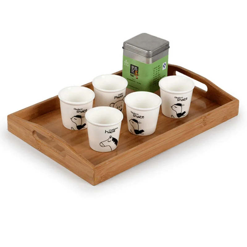 3 Pcs / lot rectangular tea bamboo tray basket hotel Home daily fruit tableware plate Sundry food Storage Trays dienbladen hout