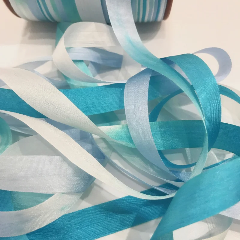 13mm,100% real pure silk ribbons blue variegated double face taffeta silk for embroidery and handcraft project,gift packing