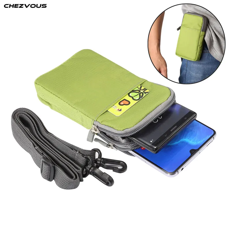 CHEZVOUS Nylon Universal Phone Bag for iPhoneX XR XS MAX 7 8 6plus Belt Clip Pouch with Shoulder Strap for Samsung Huawei Xiaomi