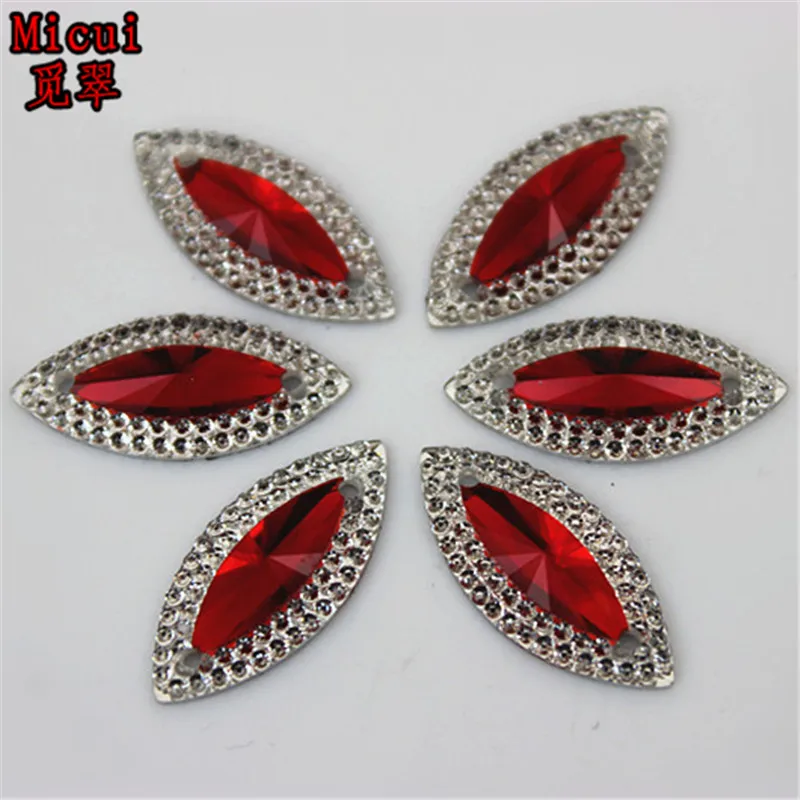 Micui 50pcs 11*24mm Dual color Horse eye Resin Rhinestone Crystal Flat Back Beads Sew On For DIY Wedding Decoration ZZ533