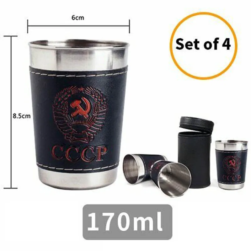 170ml Outdoor-Reise becher Set Camping geschirr Edelstahl Tasse mit Pu Leder tragbare Kaffee Wein Bier Whisky Tasse – Detail 2