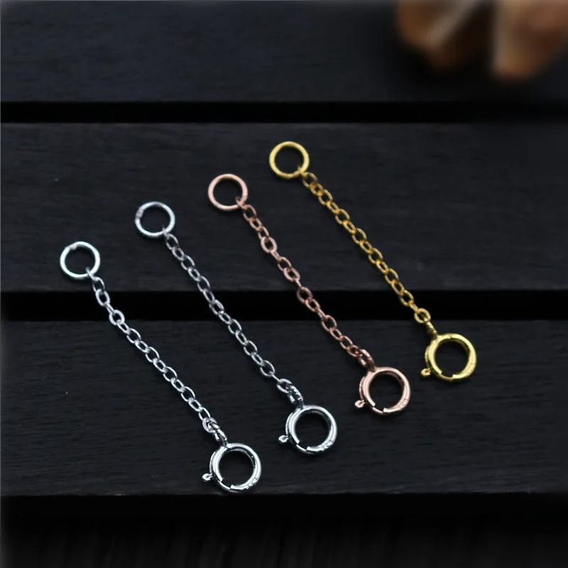 4 Colors 100% 925 Sterling Silver Extension Chains 3cm 5cm 8cm Length Connector Link Chain With Spring Clasps DIY Jewelry Making