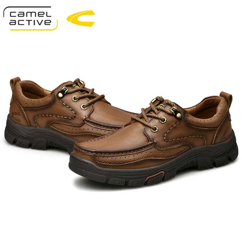 Camel Active New Mens Genuine Leather Oxfords Spring Autumn Waterproof Moccasins Lace-Up Men Casual Shoes Outdoors Man Shoes