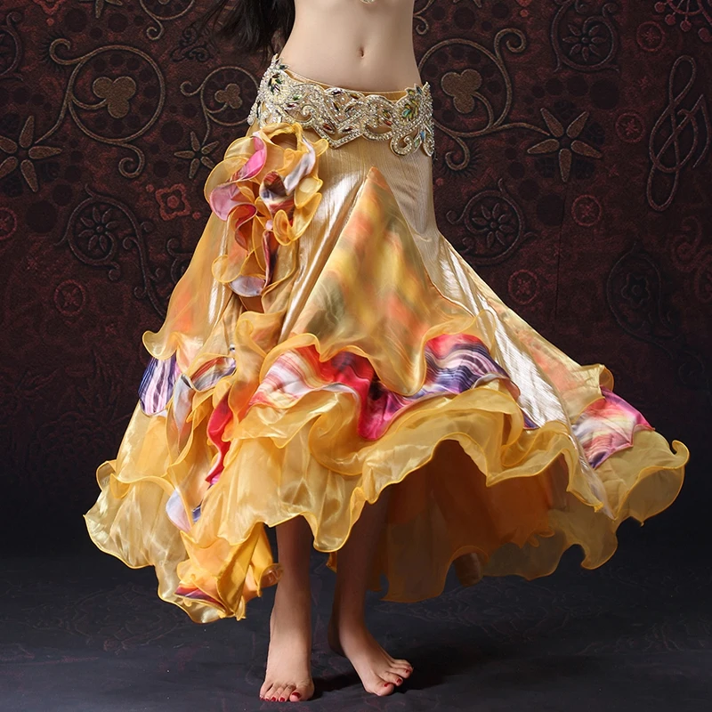 Egyptian Style Bellydance Clothing Long Full Circle Wrapped Skirts Floral Side Slit Women Belly Dance Skirts with Ruffle