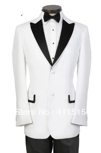 

free shipping/custom suit/Latest White Two Buttons Groom Tuxedos Best Man Peak Black Lapel Wedding groom wear Suits ,men dress