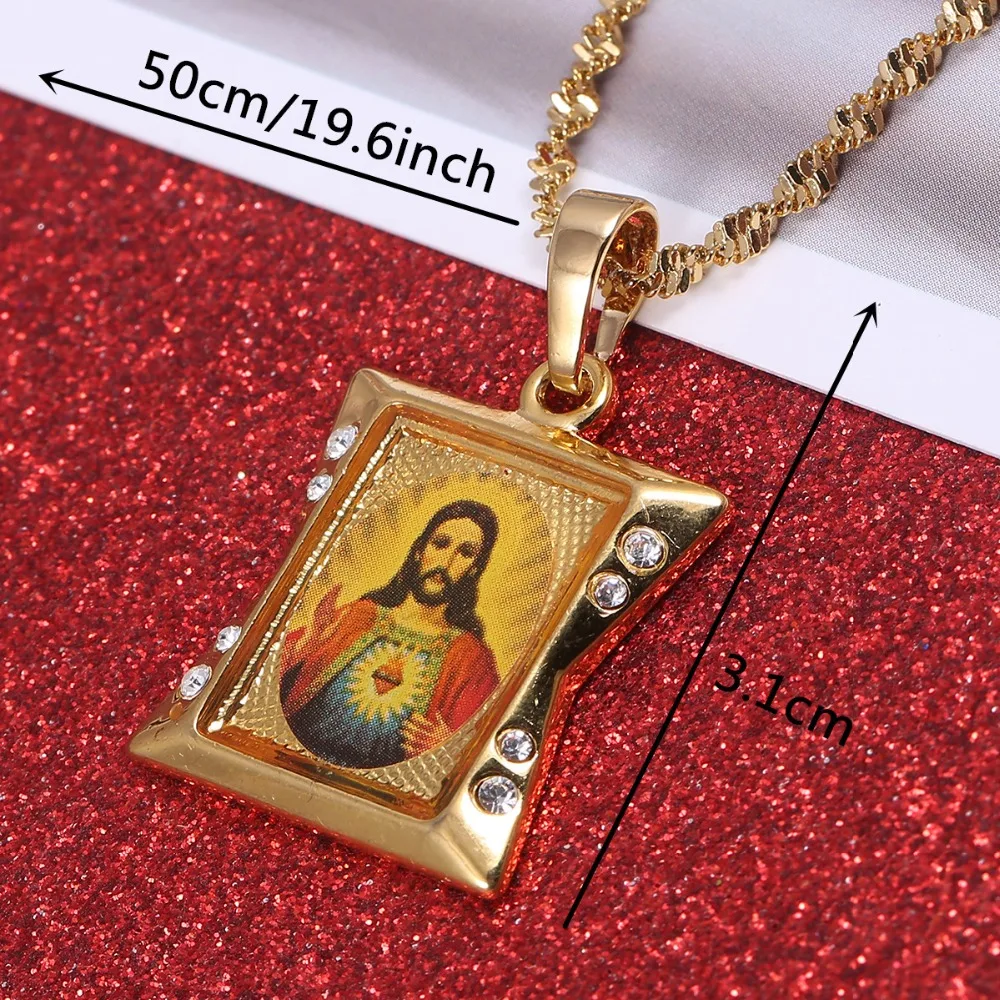 Jesus Head Pendant Necklaces Gold Color Chain Women Christian Jewelry Crucifix