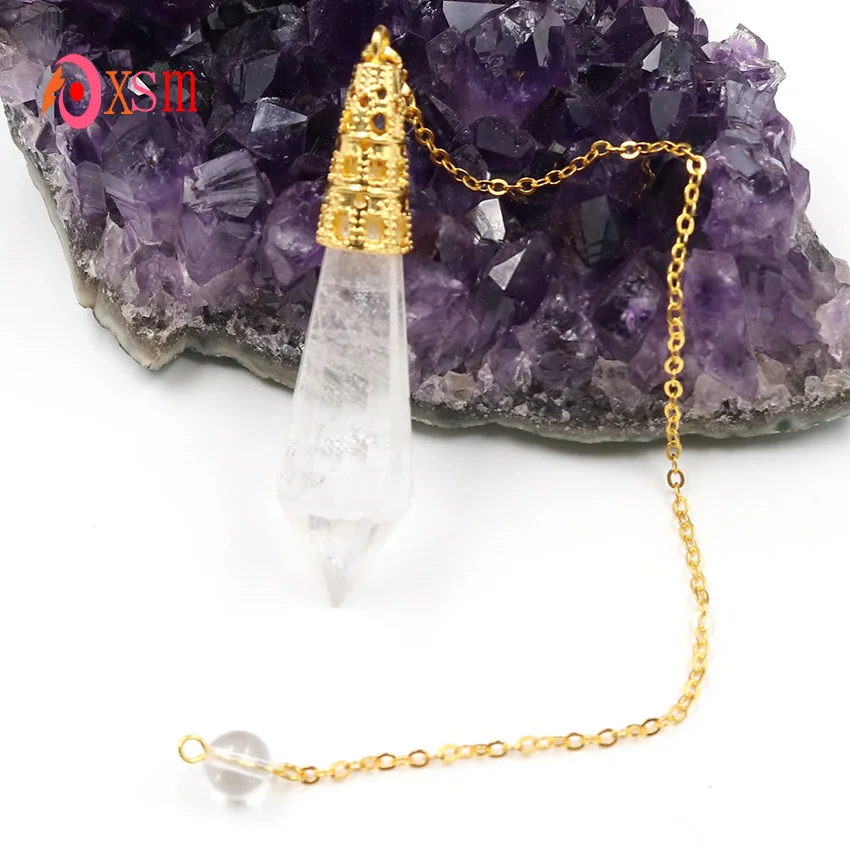 XSM Light Yellow Gold Color Natural Rock Crystal Stone Hexagon Pyramid Reiki Healing Pendulum Pendants Fashion Jewellery 1 Pc