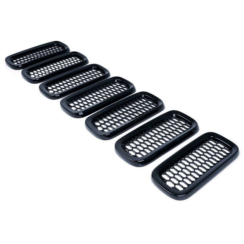 7pcs Front Mesh Grill Grille Insert Cover Trim For Jeep Renegade 2015-2018