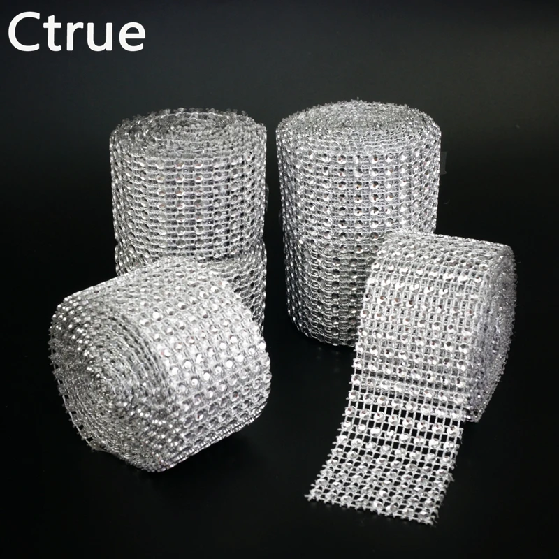 

1pcs 4cm*2meter Bling Diamond mesh Wrap ribbon silver Rhinestone Mesh Roll Tape Tulle Crystal Ribbon cake wedding decoration