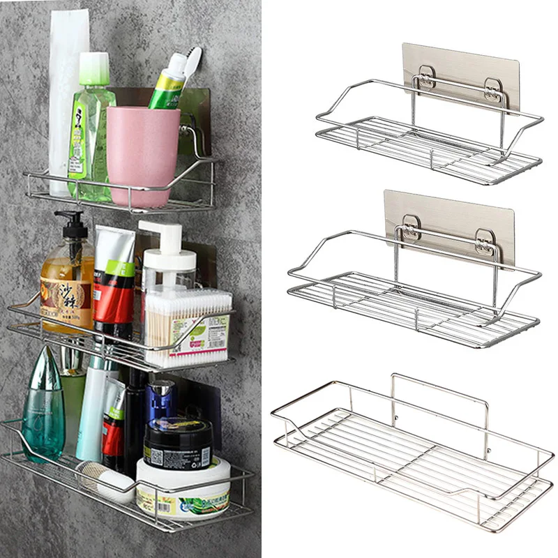 

Bathroom Shelf Stainless Steel Shower Storage Basket Wall Mounted Shampoo Storage Rack Kitchen Holder Bath Organizer Accessories