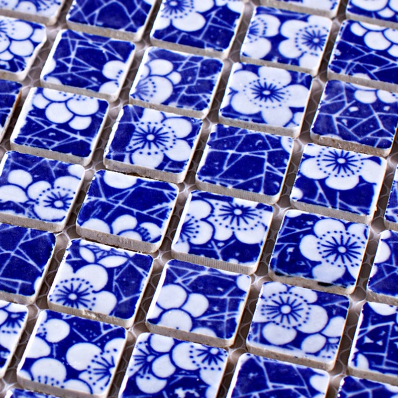 Blue and white flower porcelain ceramic mosaic DIY garden kitchen backsplash bathroom wall tile floor tile 25 mm