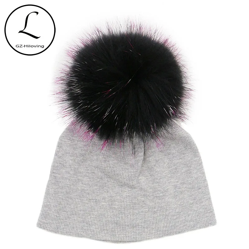 GZHILOVINGL New Winter Girls Boys Ribbed Knit Cotton Beanies Skullies Hats Cap For Baby Kids Toddler Lovely Big Fur Pom Pom Hats