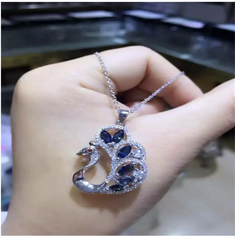 

Sapphire necklace pendant Free shipping Natural sapphire 925 sterling silver Fine jewelry 3*5mm 6pcs blue gems