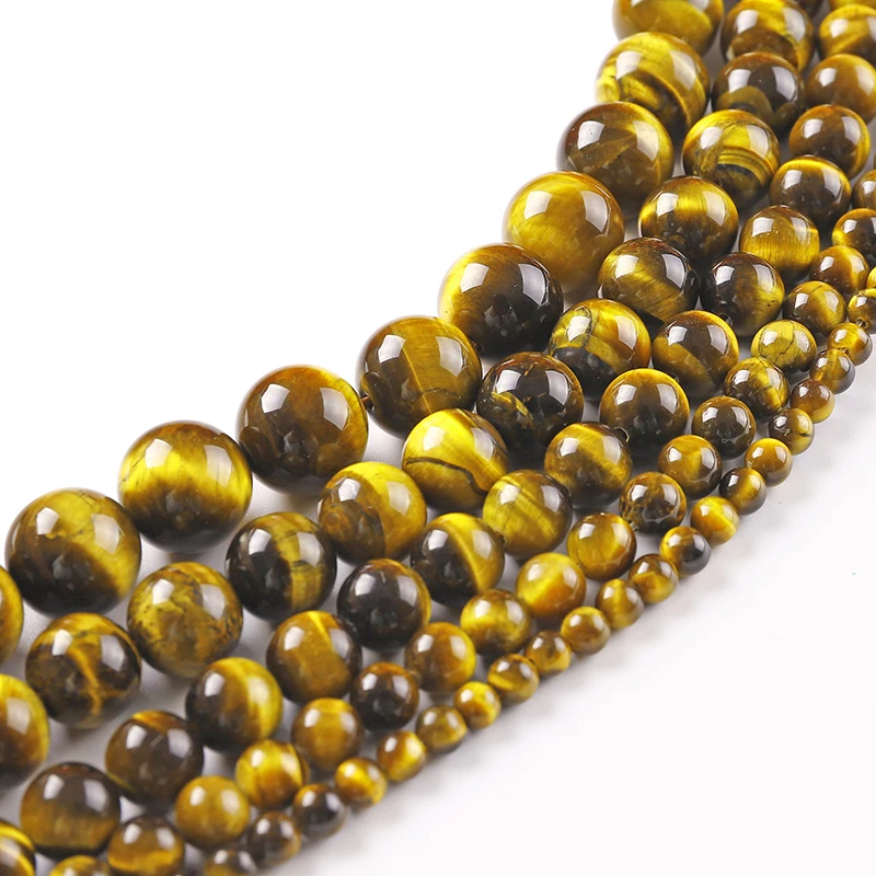 Natural Gem Stone Yellow Tiger Eye Round Loose Beads 4 6 8 10 12 14 16MM Fit Diy Charms Jewelry Making Accessories Bracelet