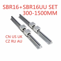 2Pcs SBR16 Linear Rail Guide 300 400 500 600 1000 1200 1500mm + 4pcs SBR16UU Linear Bearing Block Linear Rail Set