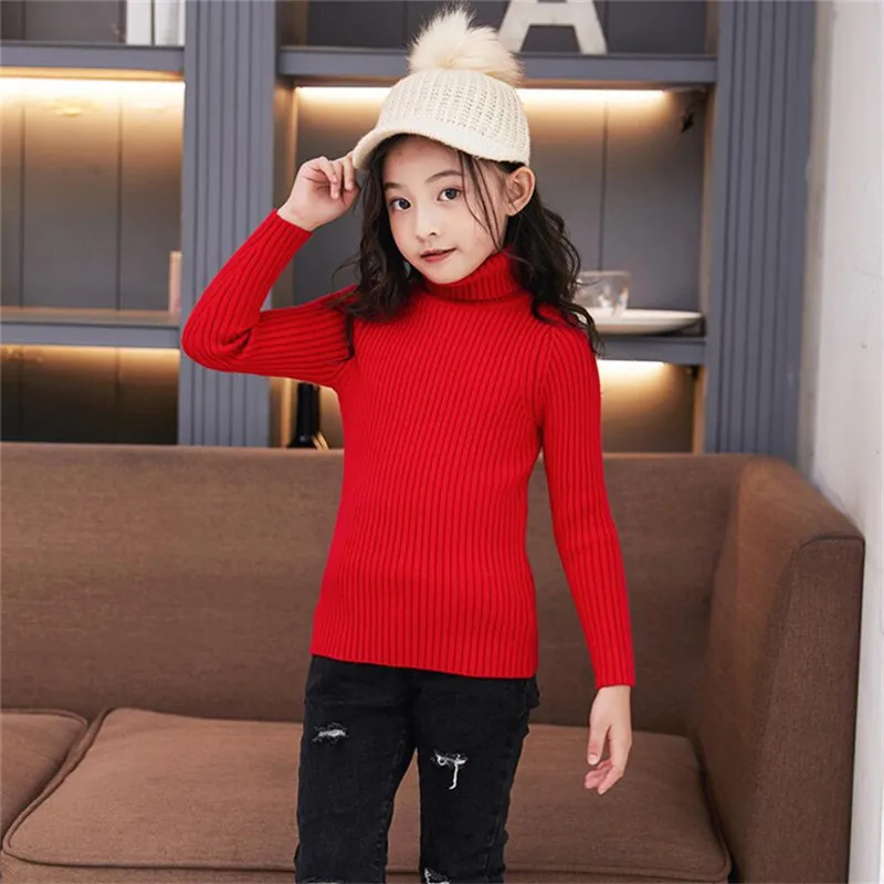 Baby Girls Winter Turtleneck Knitted Sweaters Clothes 2024 Autumn Children Boys Pullover Kids Knitwear