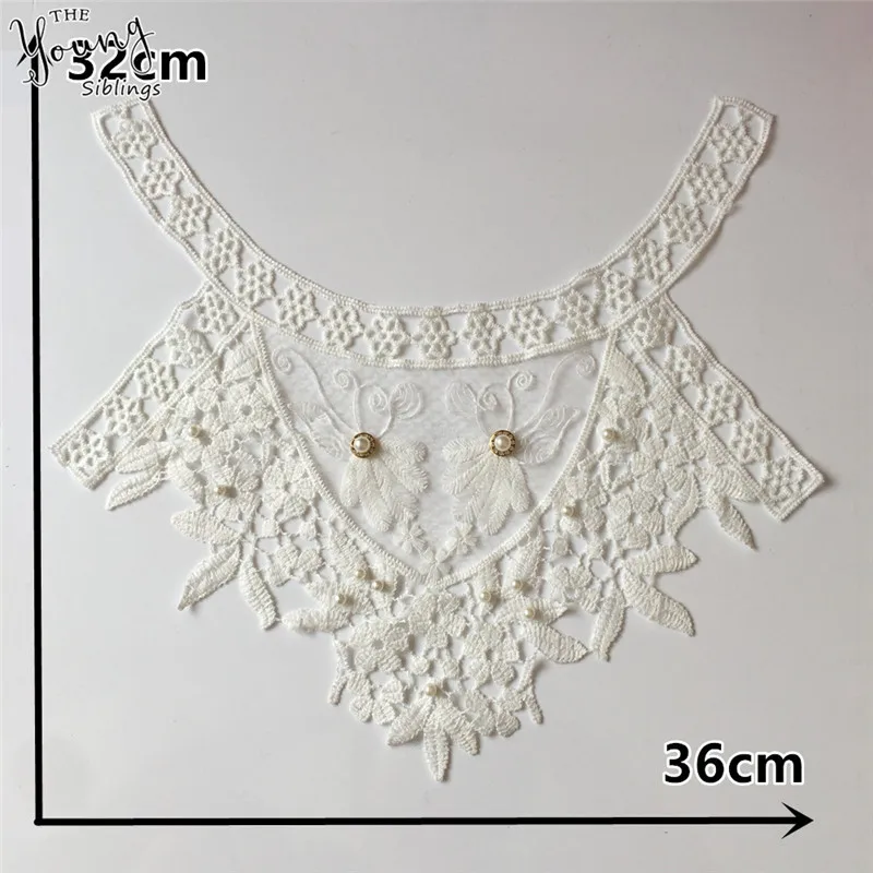 New arrive Milk fiber Embroidery Hollow out Applique Lace Collar DIY ABS pearl Lace Fabric Clothing Accessories Craft supplies