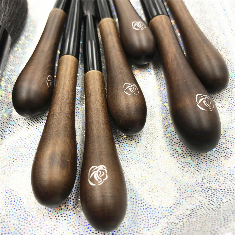 Goat Hair 10Pcs Makeup Brush Set Professional Wood Powder Blush Highlighter Eye Cosmetic Brush Kit with Bag Brochas Maquillaje