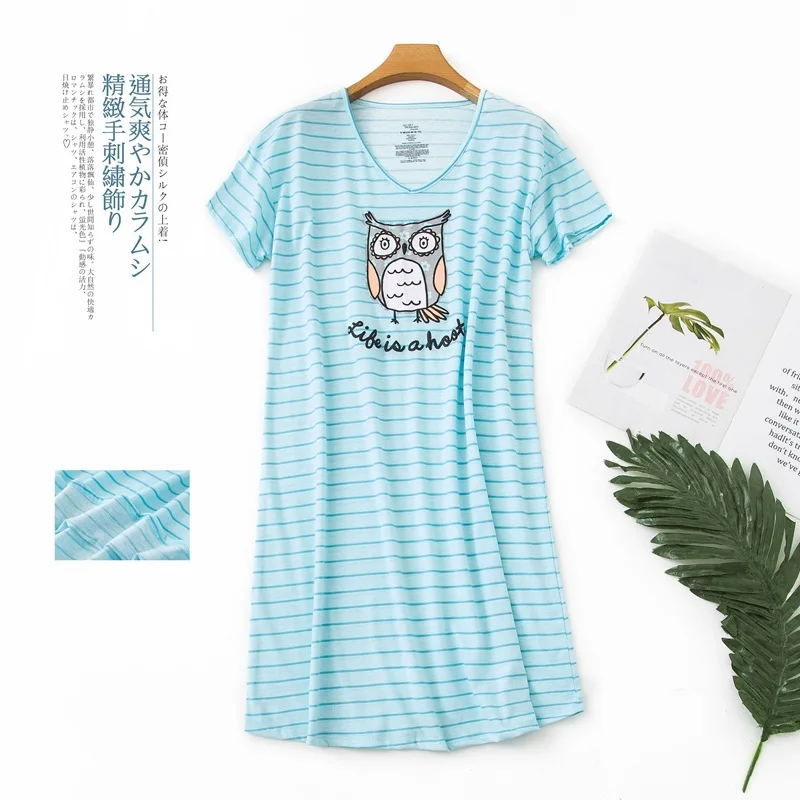 Brand Designer Homewear Women Casual Cartoon Nightgown Ladies Cotton Nightdress Female Round Collar High Quality Sleep Dress