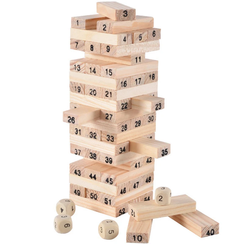 Juguete de bloques de construcción para niños, Mini torre de madera divertida, apilador de dominó de madera dura, juego educativo Montessori, regalos, 54 Uds.