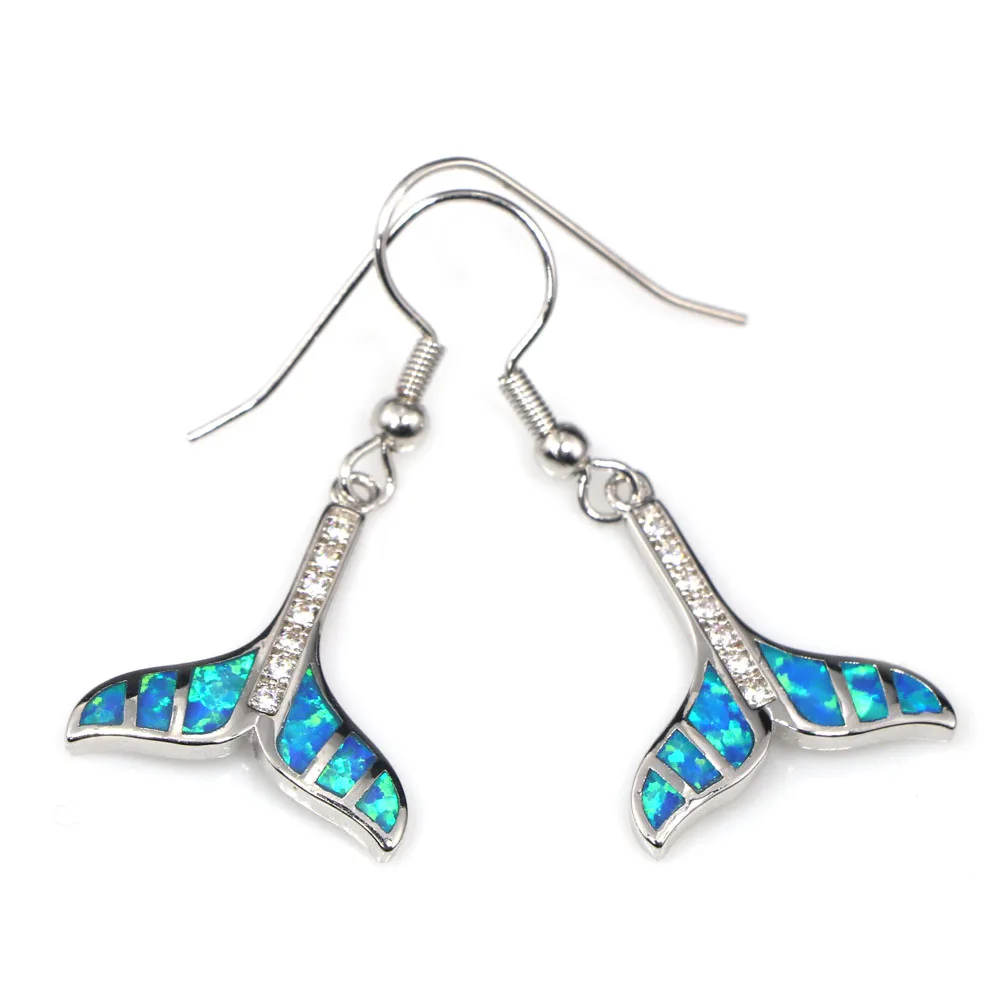 JLE084 Women Mermaid Tail Earrings Blue Fire Opal Pendant Earrings Ladies Fashion Jewelry