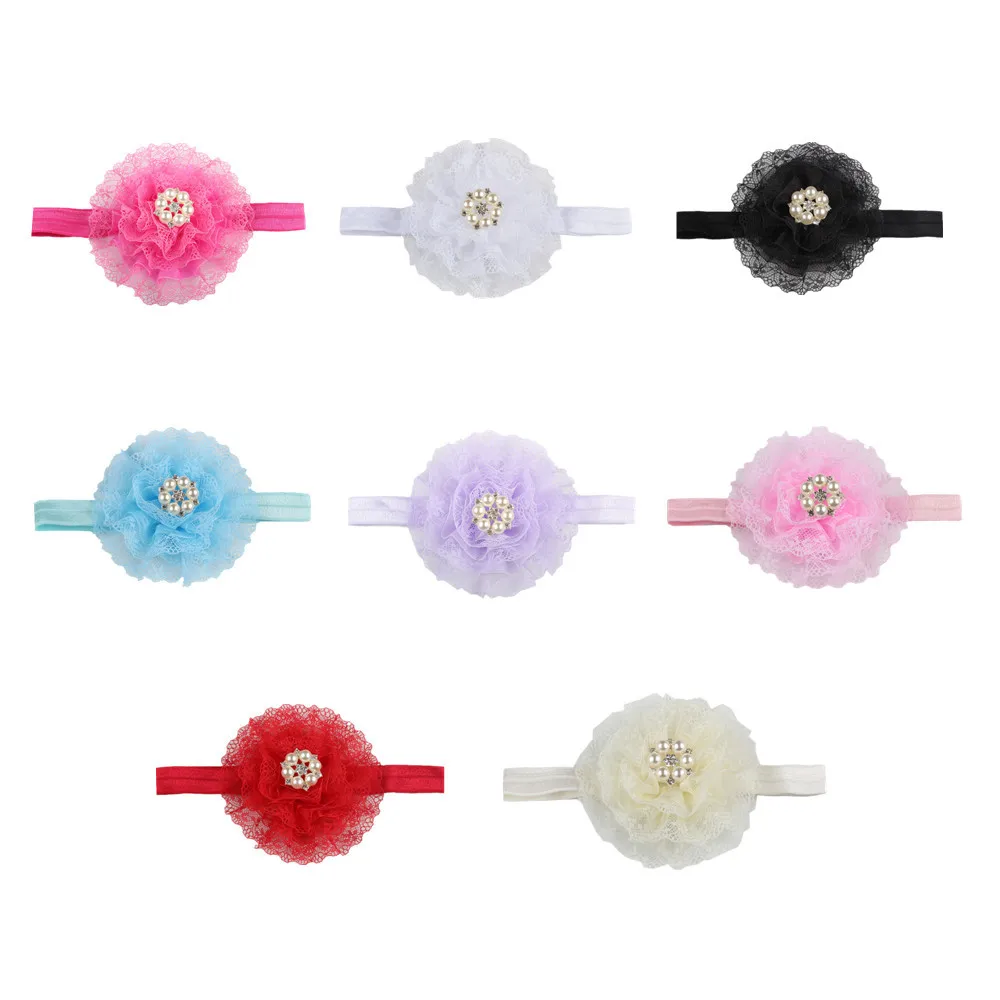 

10pcs 2018 New Girls Cute Lace Headband Rhinestone Pearls Band Girls Headband Hairbands Kids Hair Accessories bebe