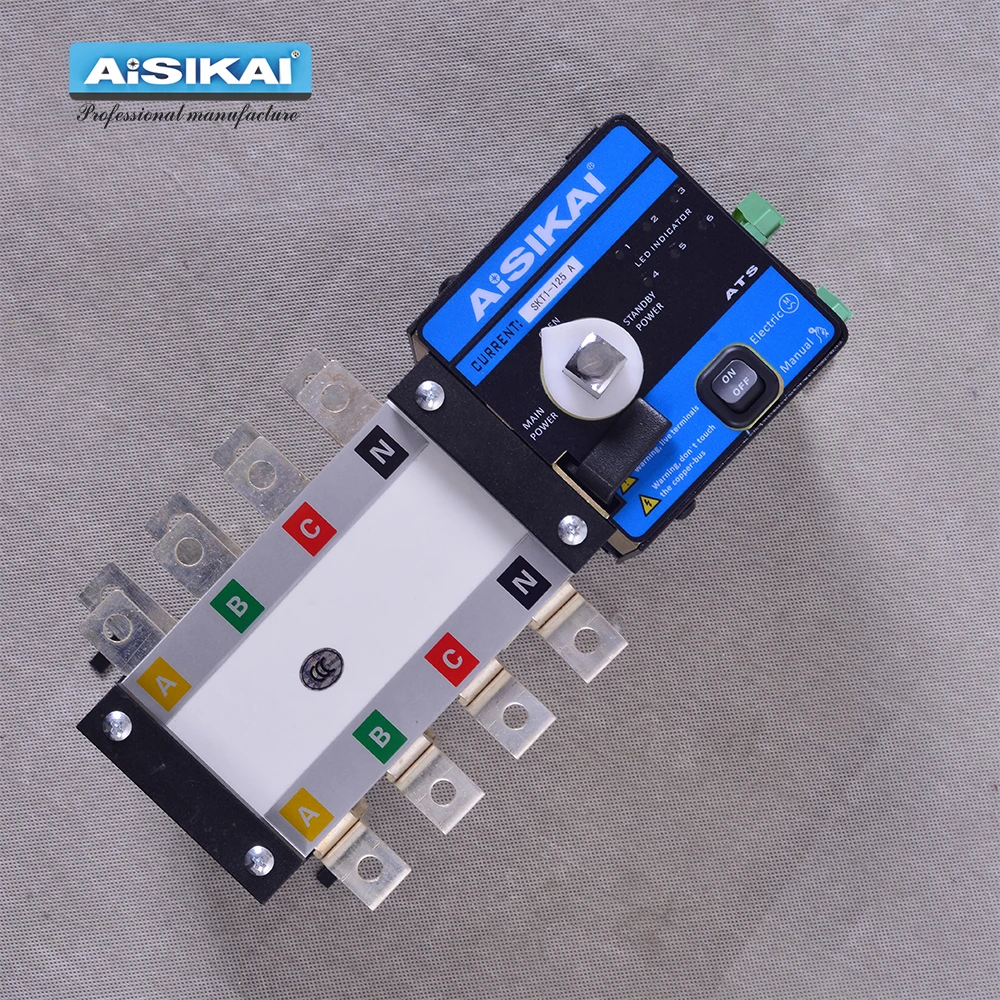 Imagem -03 - Aisikai-placa Elétrica para Gerador Diesel 125a 4p Controle Interruptor de Transferência Automática de Energia Dupla 220v 380v Fases