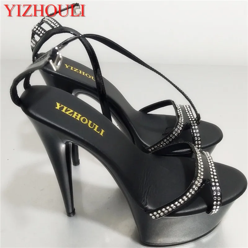 

Fish-mouth high heels, fashionable sexy toe cross-sequins decorate women's shoes, 15 cm high heels and sandals