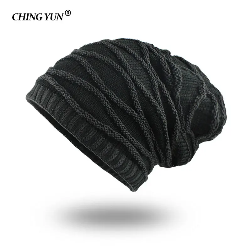 

CHINGYUN Men Hats Street Fashion Knitted Wool Cap Thick Villus Winter Warm Outdoor Monochrome Man Hat Cashmere interior lattice