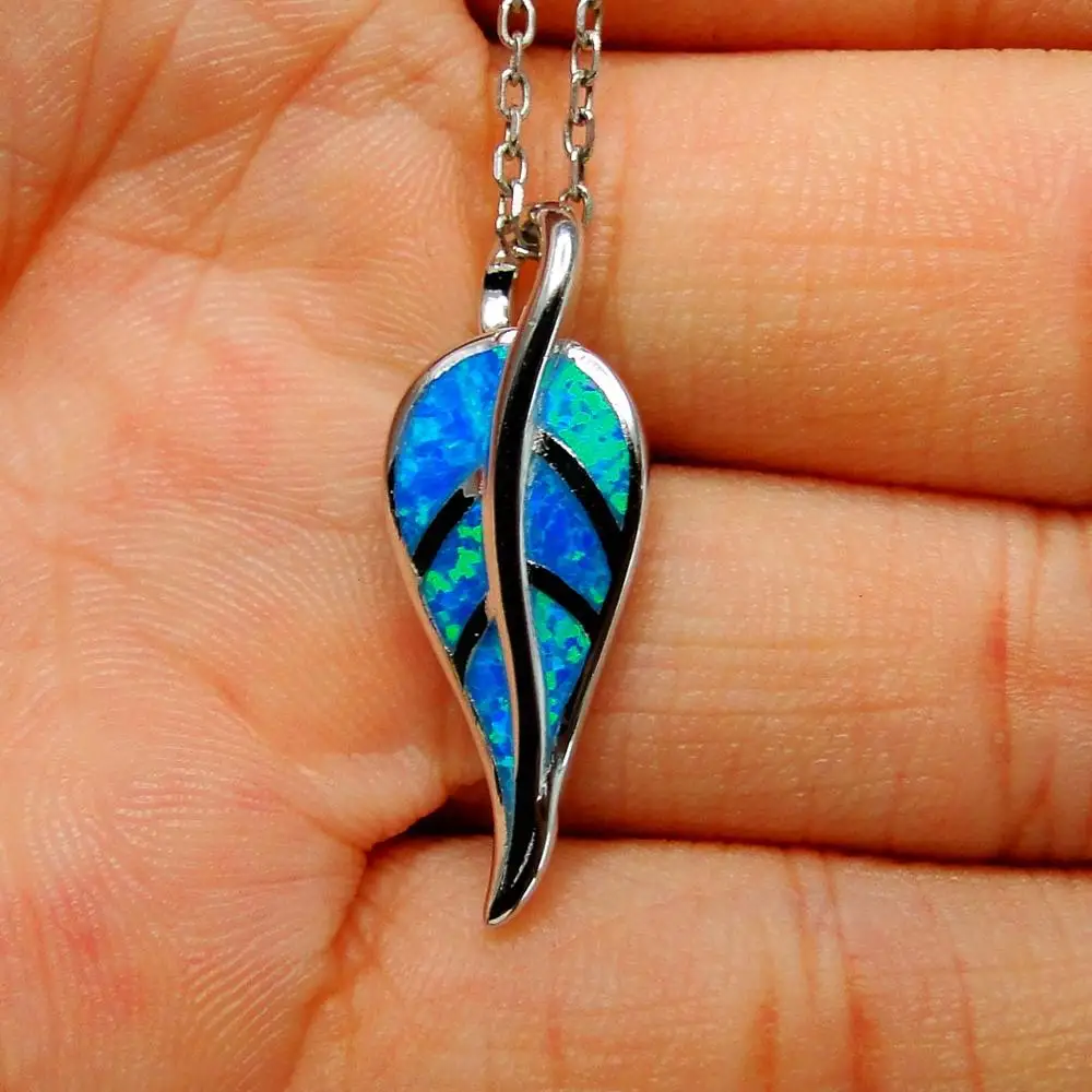 

Hot Sale 100% Sterling Silver Jewelry Blue Fire Opal Leaf Pendant Necklace for Women Gift