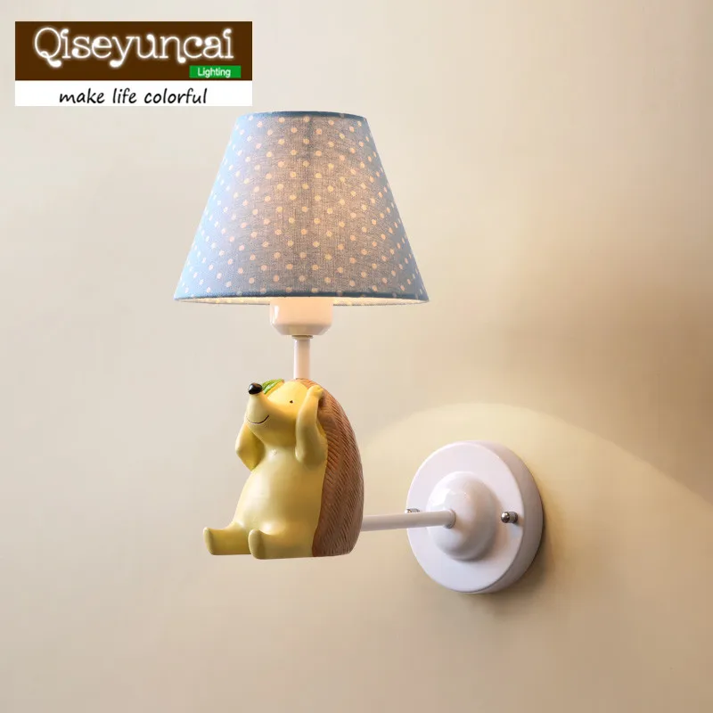 

Qiseyuncai 2018 new Nordic Village Simple Small Fresh Elephant Small Hedgehog Wall lamp Children's Room Bedroom Lamps Lighting