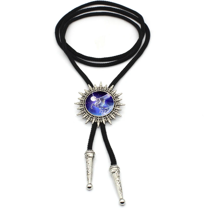 BOLO-0041 New Arrival Unicorn Horse Bolo Tie Trendy Glass Dome Unicorn Jewelry Glass Dome Fairy Tale Pendant Fantasy Jewelry