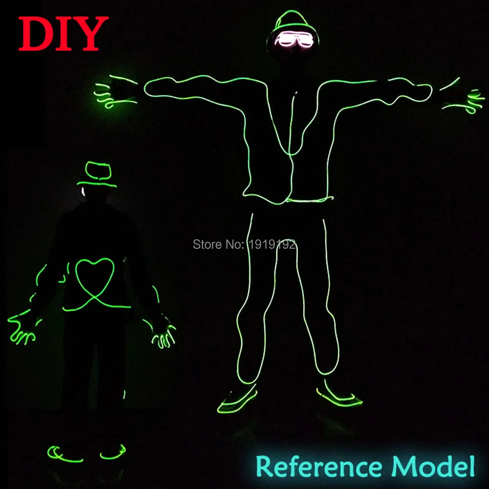 EL Wire Suits Fashion EL/LED DIY Glowing Clothes Costumes Luminous Shoes Light Clothing LED Strip Clothes Party Decoration