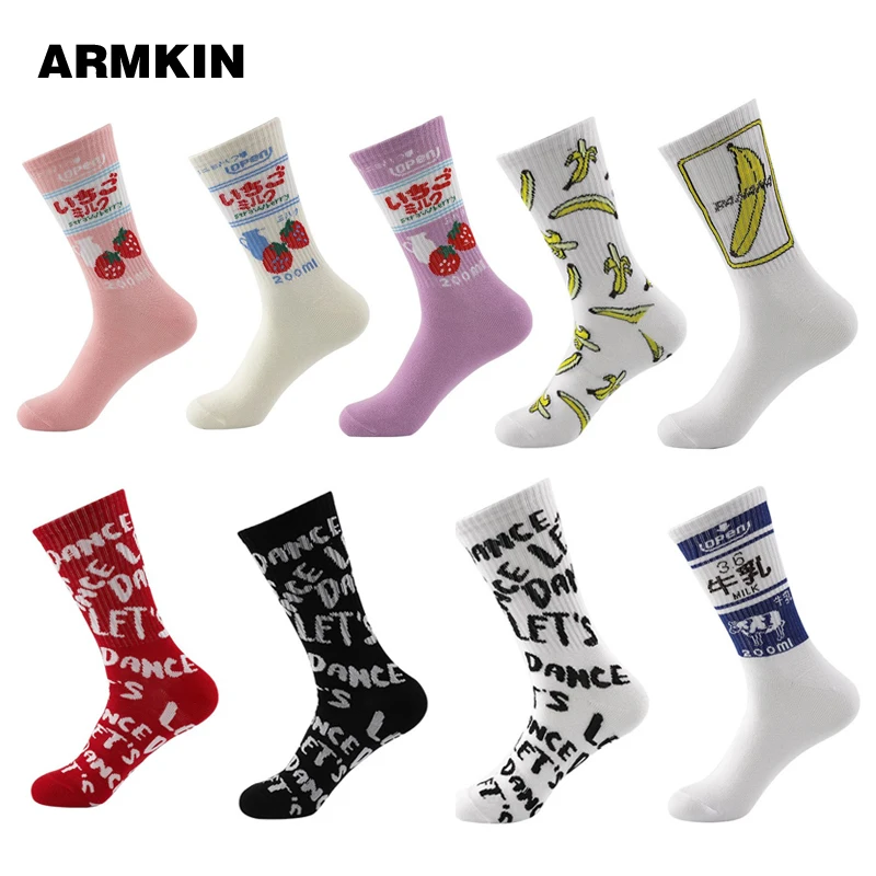 ARMKIN 8 Colors Cotton Men/Women's Socks Funny Food Strawberry Bananer Harajuku Happy Socks for  Christmas Gift