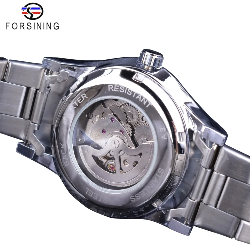 Forsining Classic Dragon Ontwerp Zilveren Roestvrij Staal Diamant Display Mannen Automatische Horloges Top Merk Luxe Montre Homme