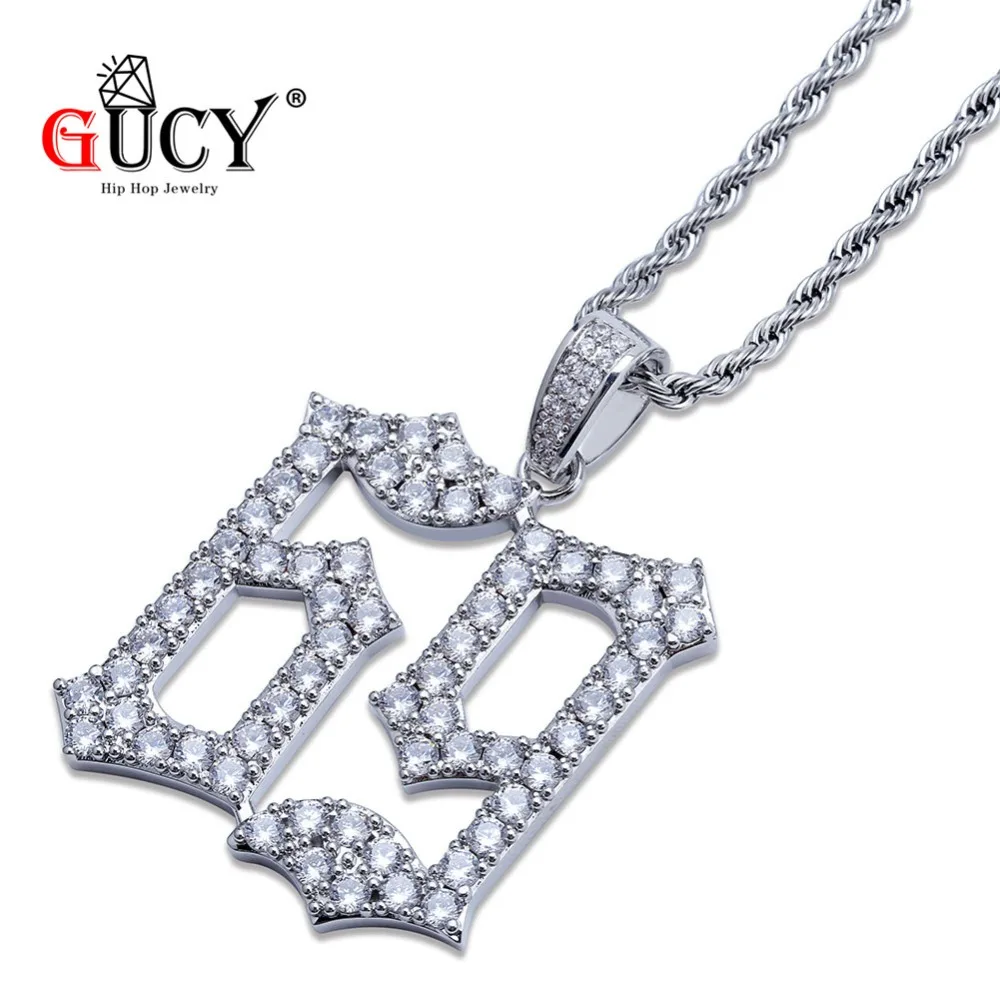 GUCY Hip Hop Fashion Number Pendant Necklace Iced Out Cubic Zircon  Saw Horror Movie Theme Digit Number Pendants Gift