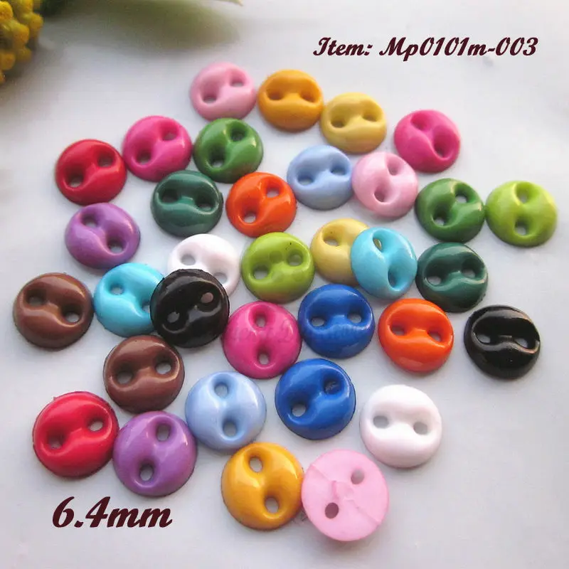 Tiny buttons 144pcs Mixed / 16 Colors 2 Holes 6.4mm Round Concave Eyes Mini Buttons for Small Doll Clothes Sewing Accessories