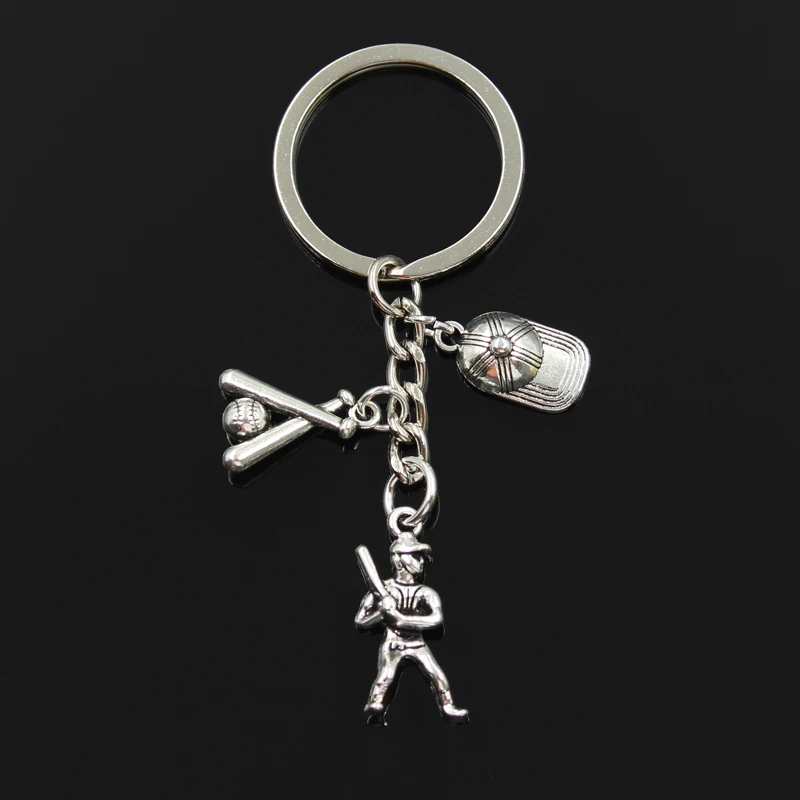 New Silver Color Metal Men Key Ring Vintage I Love Baseball Bat Baseball Hat Glove Pendants DIY Car Keychain Jewelry Gifts