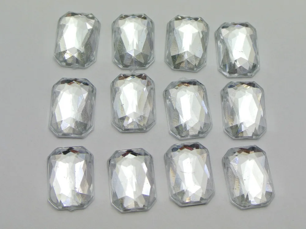 100 Acrilico trasparente Flatback Smussato Rettangolo Gemme di Strass 10X14mm Nessun Foro