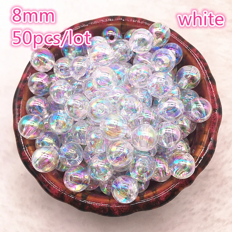 NEW 50pcs 8mm AB Color Round Acrylic Bead Loose Spacer Beads For Jewelry Making DIY Bracelet #01